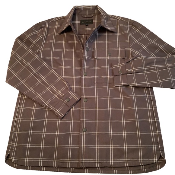 Club Monaco Men’s Work Shirt Cotton Blend Windowpane Military Olive Color Size S - Picture 8 of 10